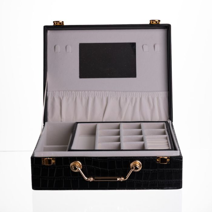 Скринька для прикрас з еко шкіри 19 відділень з дзеркалом 23.5×14×8 см Чорний HP-5-20B (HP-5-20B) - зображення 2