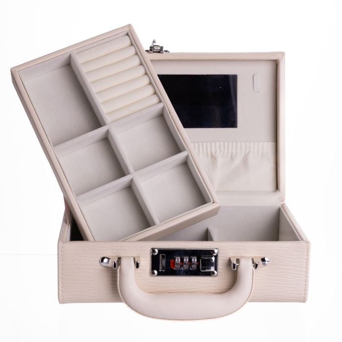 Скринька для прикрас з еко шкіри 2 яруси з кодовим замком Бежевий HP-5-24BE (HP-5-24BE) - зображення 5