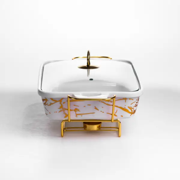 Мармітниця порцелянова 2 л прямокутна на металевій підставці 40х22.5х15.5 см LT-3PCS-15 (LT-3PCS-15) - зображення 2