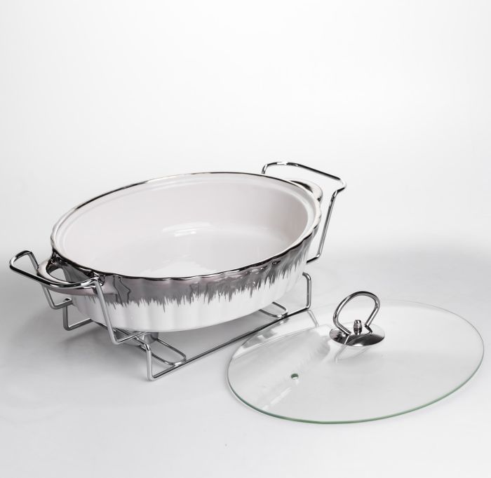 Мармітниця овальна зі скляною кришкою на підставці з підігрівом 35.5х22х14 см MH739-M (MH739-M) - зображення 2