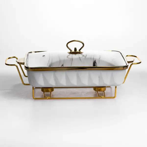 Мармітниця порцелянова 2 л прямокутна на підставці з підігрівом 40х22.5х15.5 см ML-77A-15 (ML-77A-15) - зображення 1