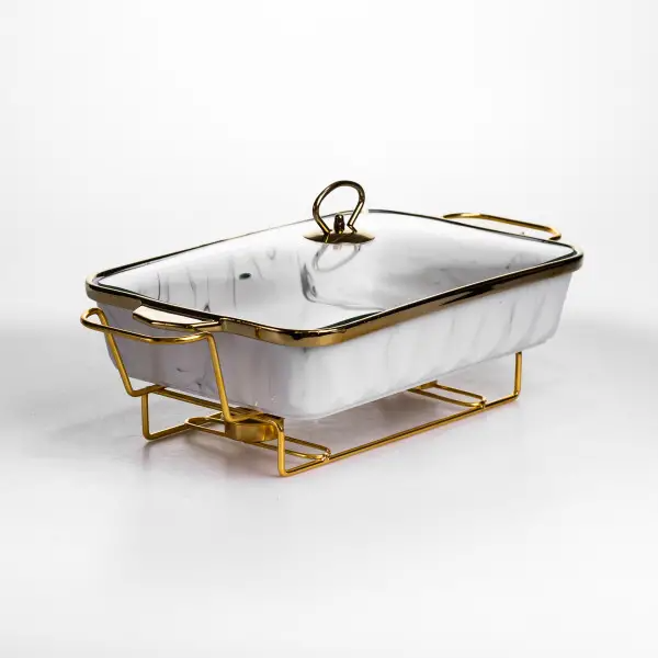 Мармітниця порцелянова 2 л прямокутна на підставці з підігрівом 40х22.5х15.5 см ML-77A-15 (ML-77A-15) - зображення 2