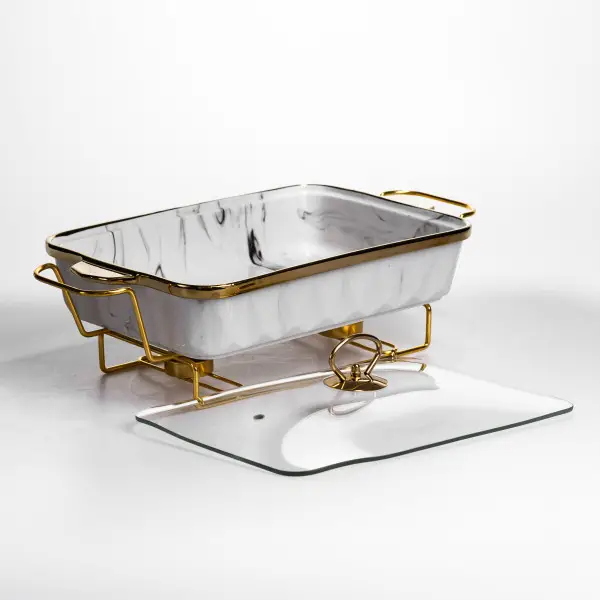 Мармітниця порцелянова 2 л прямокутна на підставці з підігрівом 40х22.5х15.5 см ML-77A-15 (ML-77A-15) - зображення 4