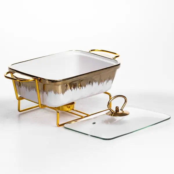 Мармітниця порцелянова 1 л прямокутна на металевій підставці 31х16х11 см ML789-11 (ML789-11) - зображення 2