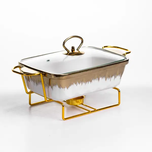 Мармітниця порцелянова 1 л прямокутна на металевій підставці 31х16х11 см ML789-11 (ML789-11) - зображення 3