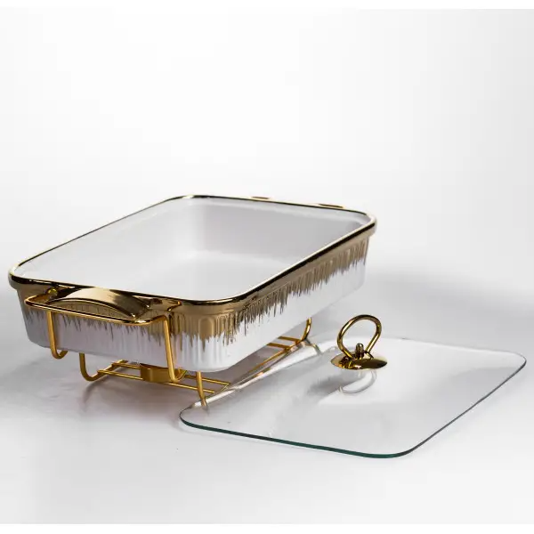 Мармітниця порцелянова 2 л на золотистій підставці з підігрівом 40х22.5х15.5 см ML-860-15 (ML-860-15) - зображення 5