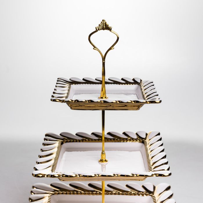 Фруктовниця трьохярусна для сервірування фруктів і солодощів 25х25х34 см біла ML2083 (ML2083) - зображення 2