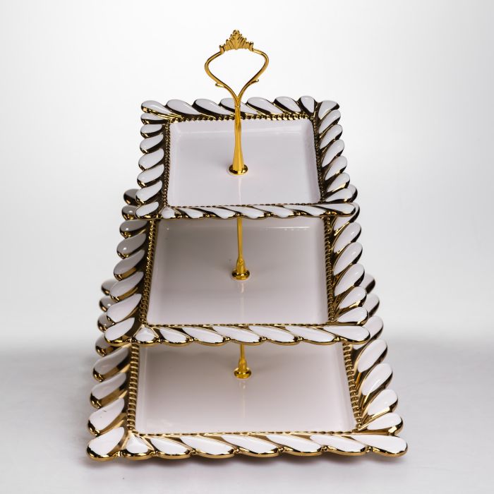 Фруктовниця трьохярусна для сервірування фруктів і солодощів 25х25х34 см біла ML2083 (ML2083) - зображення 4