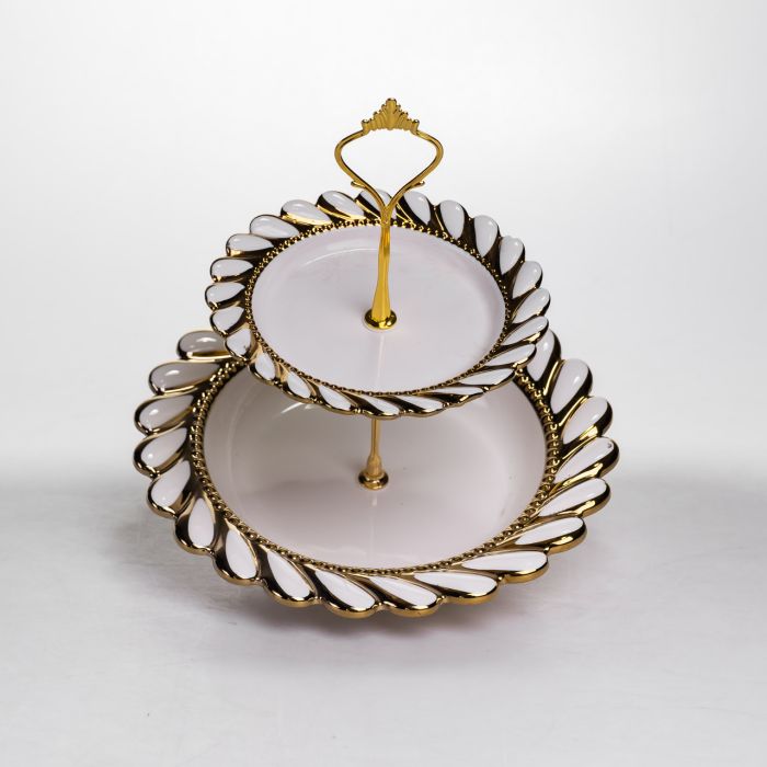 Фруктовниця двоярусна 23х23х24 см порцелянова стійка для закусок біла ML2087 (ML2087) - зображення 2