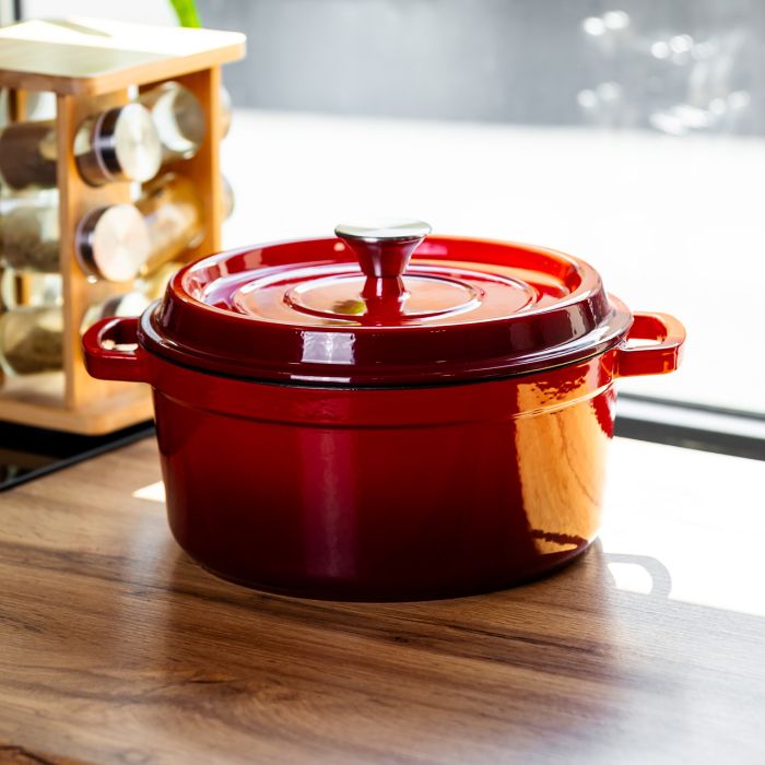 Кокотниця чавунна емальована 4,5 л, червоний Yiwu HP-FLG-4 RED (HP-FLG-4 RED) - зображення 2