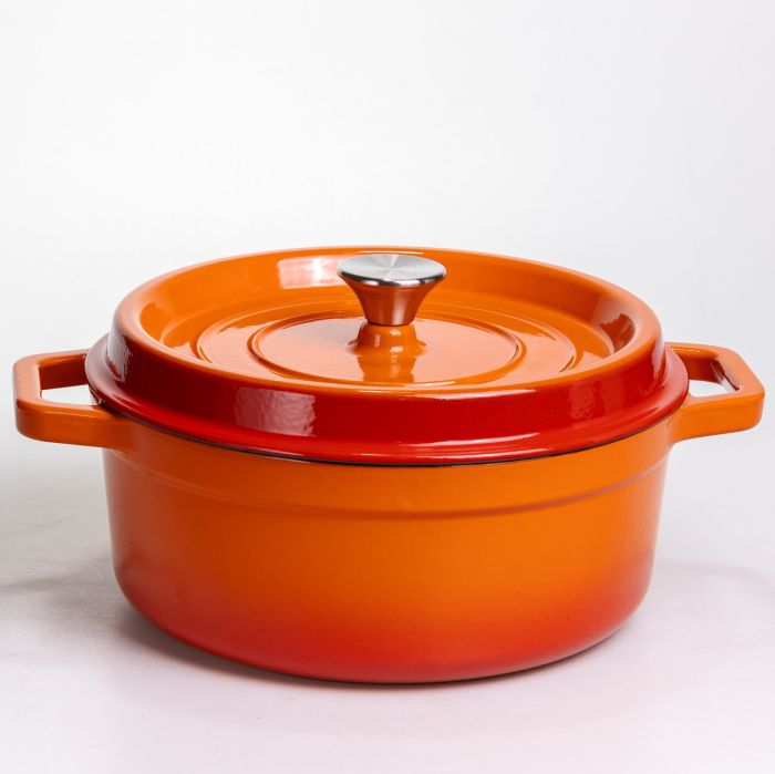 Кокотниця чавунна емальована 5,5 л, помаранчевий Yiwu HP-FLG-5 ORANGE (HP-FLG-5 ORANGE) - зображення 1