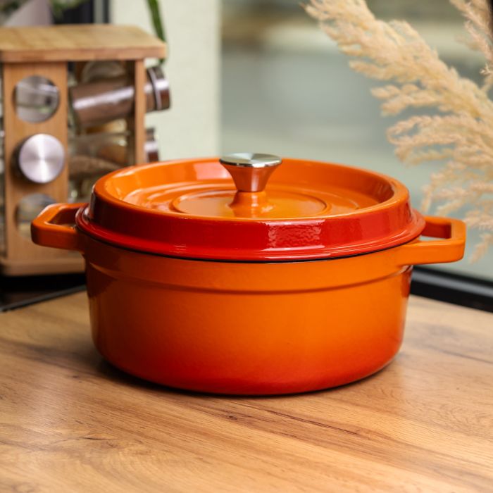 Кокотниця чавунна емальована 5,5 л, помаранчевий Yiwu HP-FLG-5 ORANGE (HP-FLG-5 ORANGE) - зображення 2