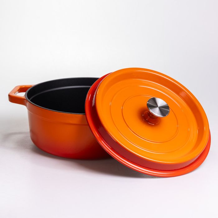 Кокотниця чавунна емальована 5,5 л, помаранчевий Yiwu HP-FLG-5 ORANGE (HP-FLG-5 ORANGE) - зображення 3