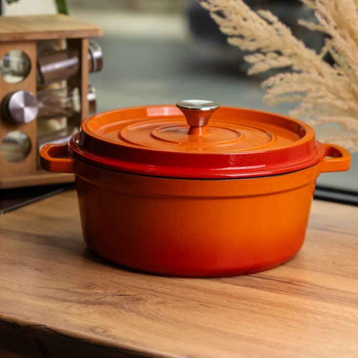 Кокотниця чавунна емальована 6 л, помаранчевий Yiwu HP-FLG-6 ORANGE (HP-FLG-6 ORANGE) - зображення 2