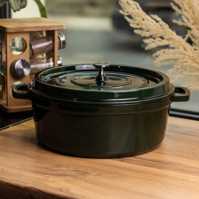 Кокотниця чавунна емальована 7,5 л, малахіт Yiwu HP-FLG-14 green (HP-FLG-14 green) - зображення 2