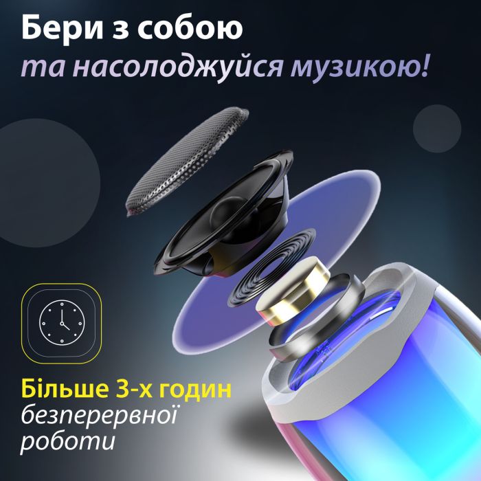 Блютуз колонка с подсветкой Lugi 5 Вт влагозащита IPX5 Type-C MicroSD AUX черная портативная акустика, bluetooth динамик Белый (8893AW) - зображення 5