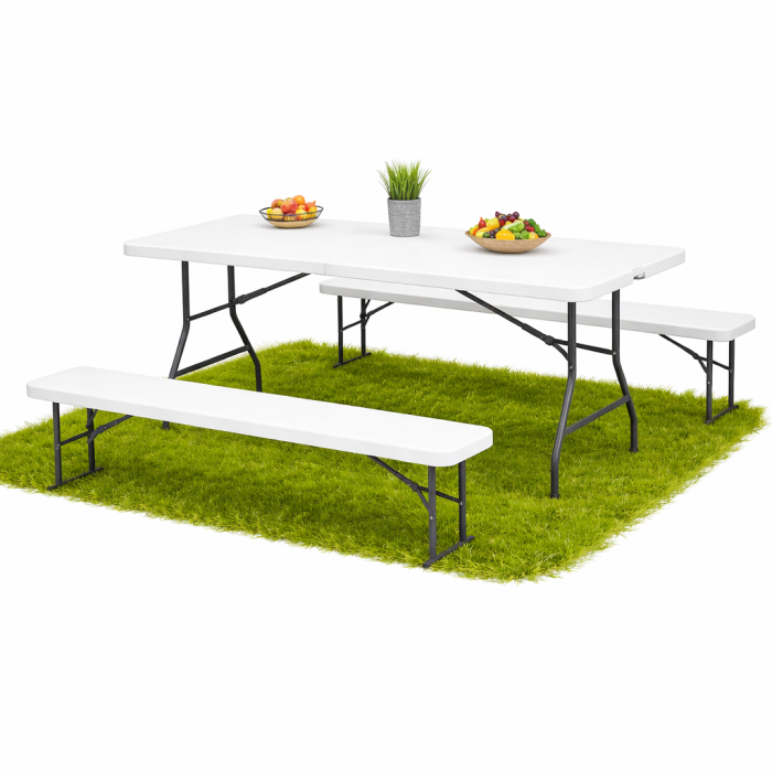 Набір садових меблів складаний (Стіл + 2 лавки) 180 см, Білий (G2946) - зображення 1