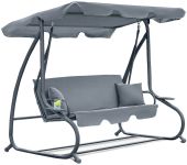 Садова гойдалка - лежак 2в1 "Relax Plus" FunFit​​​​​​​ 3 місна, з навісом і подушками, для двору, саду, тераси (Сіра) (1604)