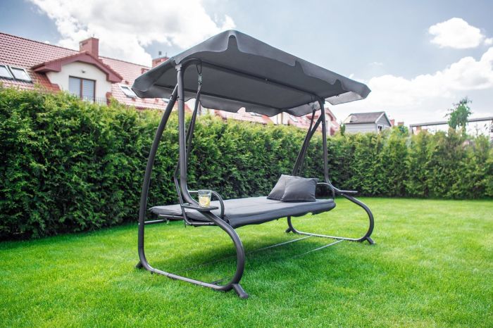 Садова гойдалка - лежак 2в1 "Relax Plus" FunFit​​​​​​​ 3 місна, з навісом і подушками, для двору, саду, тераси (Сіра) (1604) - зображення 4
