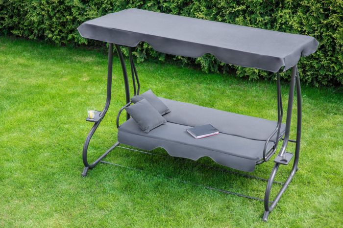 Садова гойдалка - лежак 2в1 "Relax Plus" FunFit​​​​​​​ 3 місна, з навісом і подушками, для двору, саду, тераси (Сіра) (1604) - зображення 3