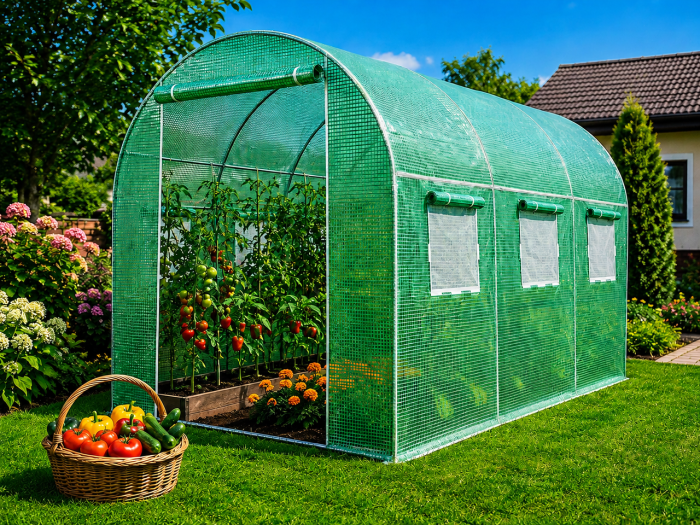 Теплиця садова Primaveo 7 м² (3,5 × 2 × 2 м) 6 вікон, армована плівка UV-4, оцинкований каркас 19 мм (Зелена) (G1349) - зображення 5