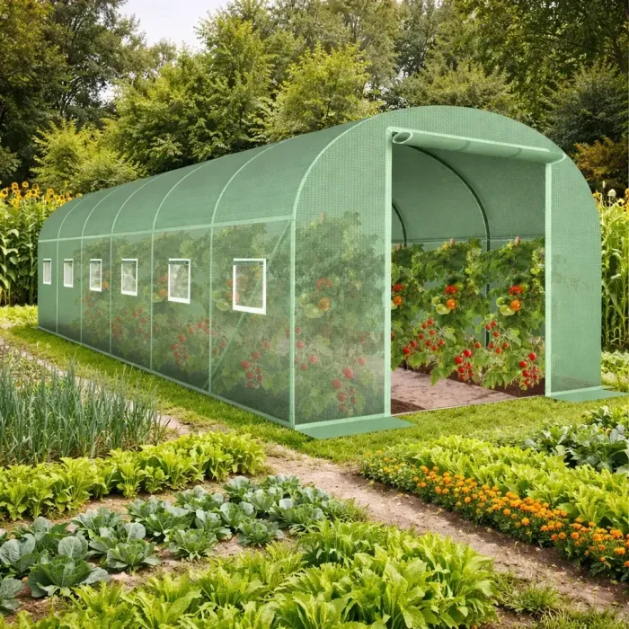 Теплиця садова посилена Primaveo 18 м² (6 × 3 × 2 м) 12 вікон, армована плівка UV-4, оцинкований каркас 24 мм (Зелена) (G1350) - зображення 2