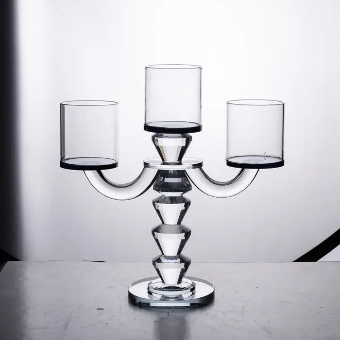 Канделябр на 3 свічки 22×9×23 см підсвічник декоративний скляний на ніжці Чорний (HP-4-22) - изображение 1