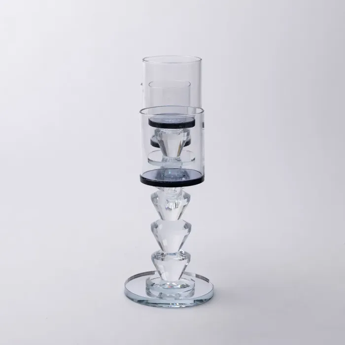 Канделябр на 3 свічки 22×9×23 см підсвічник декоративний скляний на ніжці Чорний (HP-4-22) - изображение 3