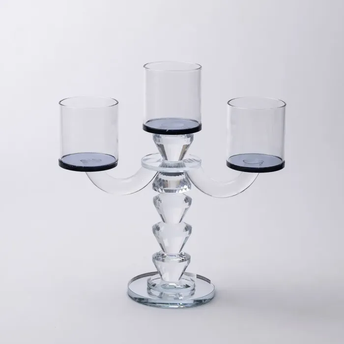 Канделябр на 3 свічки 22×9×23 см підсвічник декоративний скляний на ніжці Чорний (HP-4-22) - изображение 4