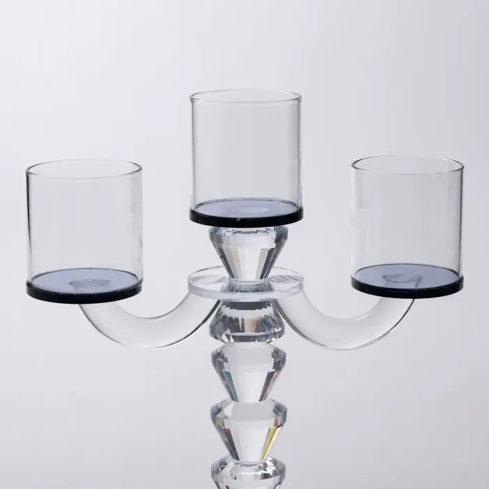 Канделябр на 3 свічки 22×9×23 см підсвічник декоративний скляний на ніжці Чорний (HP-4-22) - изображение 5