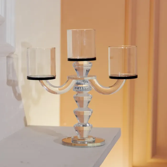 Канделябр на 3 свічки 22×9×23 см підсвічник декоративний скляний на ніжці Чорний (HP-4-22) - изображение 6