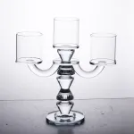 Канделябр на 3 свічки 22×9×23 см підсвічник декоративний скляний на ніжці прозорий (HP-4-30)