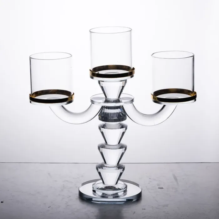 Канделябр на 3 свічки 23×9×23.5 см підсвічник скляний декоративний із золотою окантовкою (HP-4-35) - изображение 4