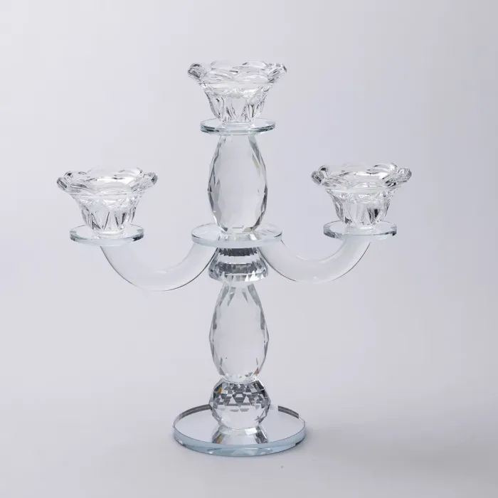 Канделябр на 3 свічки 24×9×25 см свічник настільний декоративний на ніжці прозорий (HP-4-65) - изображение 1