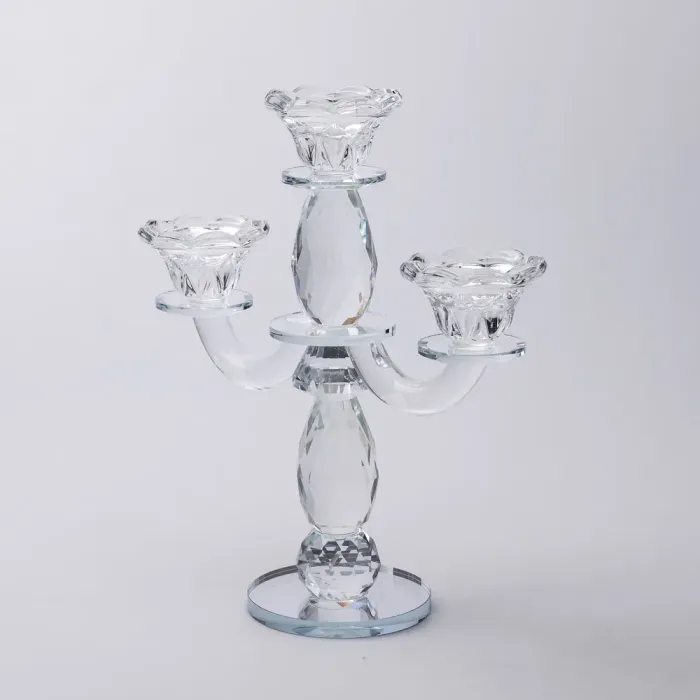 Канделябр на 3 свічки 24×9×25 см свічник настільний декоративний на ніжці прозорий (HP-4-65) - изображение 2
