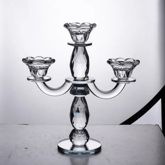 Канделябр на 3 свічки 24×9×25 см свічник настільний декоративний на ніжці прозорий (HP-4-65) - изображение 4
