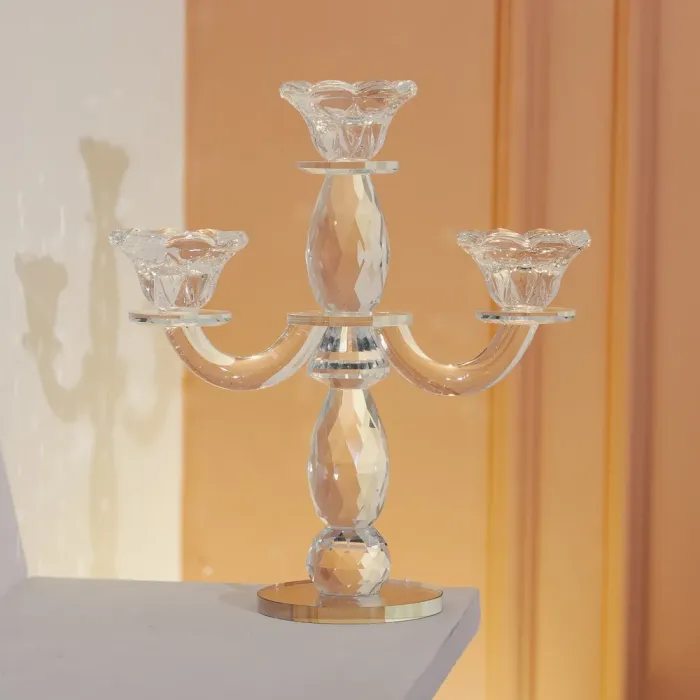 Канделябр на 3 свічки 24×9×25 см свічник настільний декоративний на ніжці прозорий (HP-4-65) - изображение 5