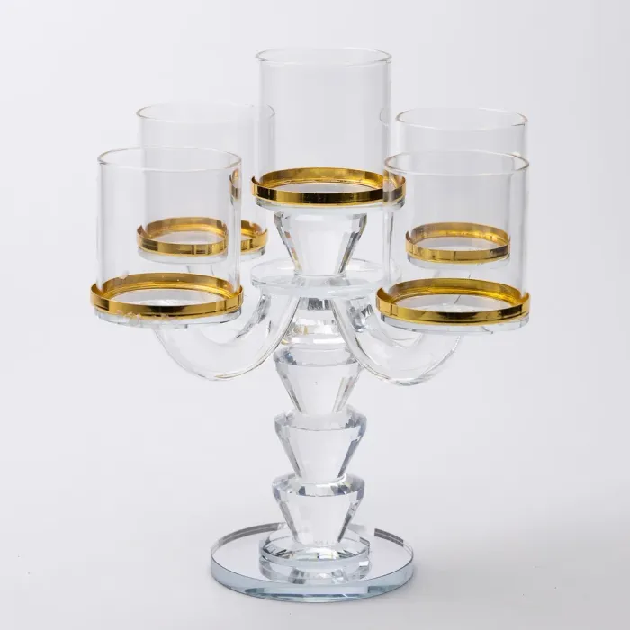 Канделябр на 5 свічок 19×19×23 см підсвічник скляний декоративний із золотою окантовкою (HP-4-36) - изображение 2