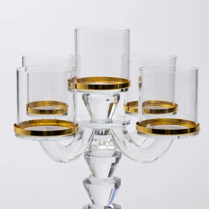 Канделябр на 5 свічок 19×19×23 см підсвічник скляний декоративний із золотою окантовкою (HP-4-36) - изображение 4