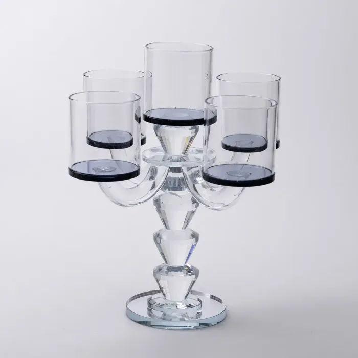 Канделябр на 5 свічок 19×19×24 см підсвічник декоративний скляний на ніжці Чорний (HP-4-23) - изображение 1