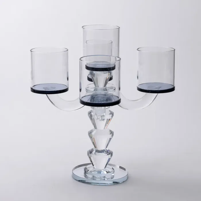 Канделябр на 5 свічок 19×19×24 см підсвічник декоративний скляний на ніжці Чорний (HP-4-23) - изображение 2