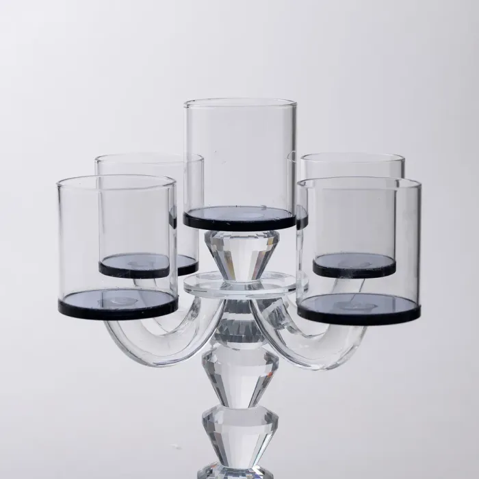 Канделябр на 5 свічок 19×19×24 см підсвічник декоративний скляний на ніжці Чорний (HP-4-23) - изображение 3