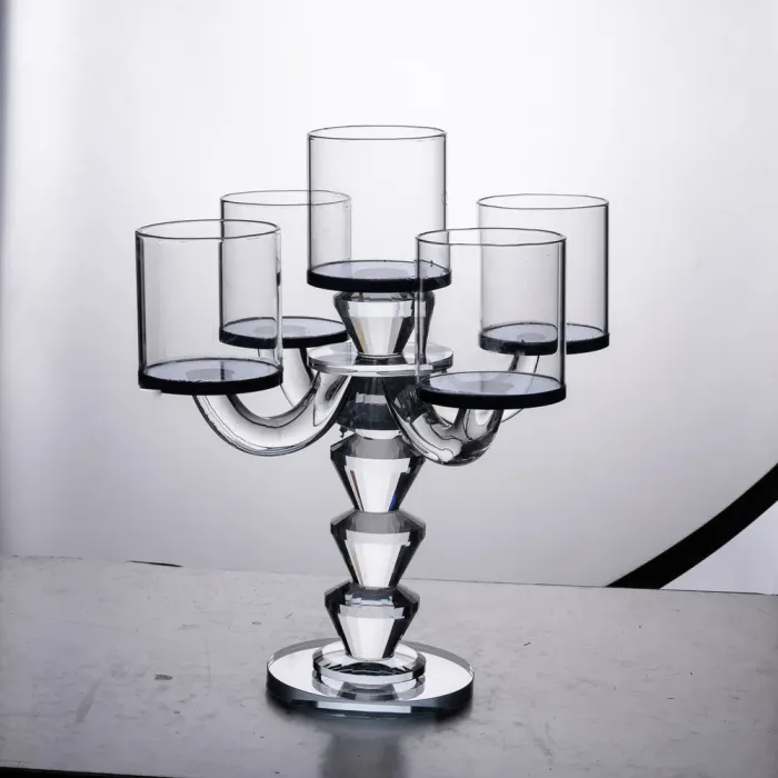 Канделябр на 5 свічок 19×19×24 см підсвічник декоративний скляний на ніжці Чорний (HP-4-23) - изображение 4