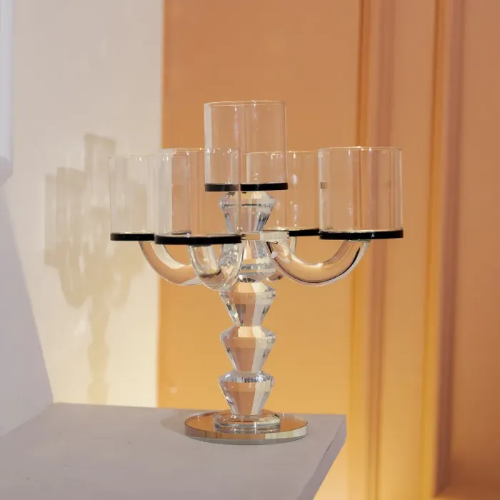 Канделябр на 5 свічок 19×19×24 см підсвічник декоративний скляний на ніжці Чорний (HP-4-23) - изображение 5