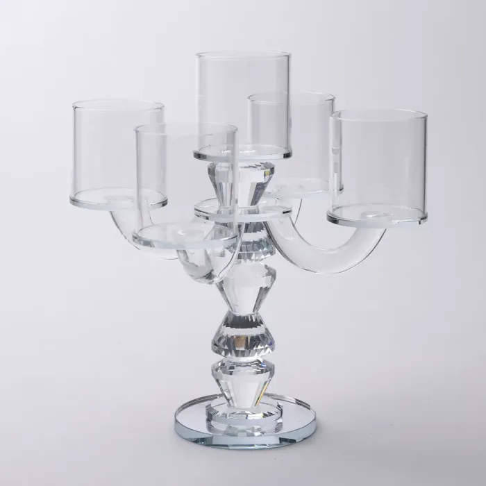 Канделябр на 5 свічок 19×19×24 см підсвічник декоративний скляний на ніжці прозорий (HP-4-31) - изображение 1