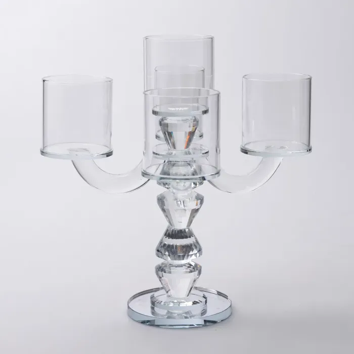 Канделябр на 5 свічок 19×19×24 см підсвічник декоративний скляний на ніжці прозорий (HP-4-31) - изображение 3