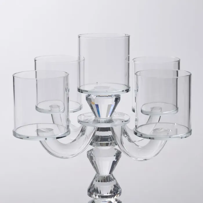 Канделябр на 5 свічок 19×19×24 см підсвічник декоративний скляний на ніжці прозорий (HP-4-31) - изображение 4