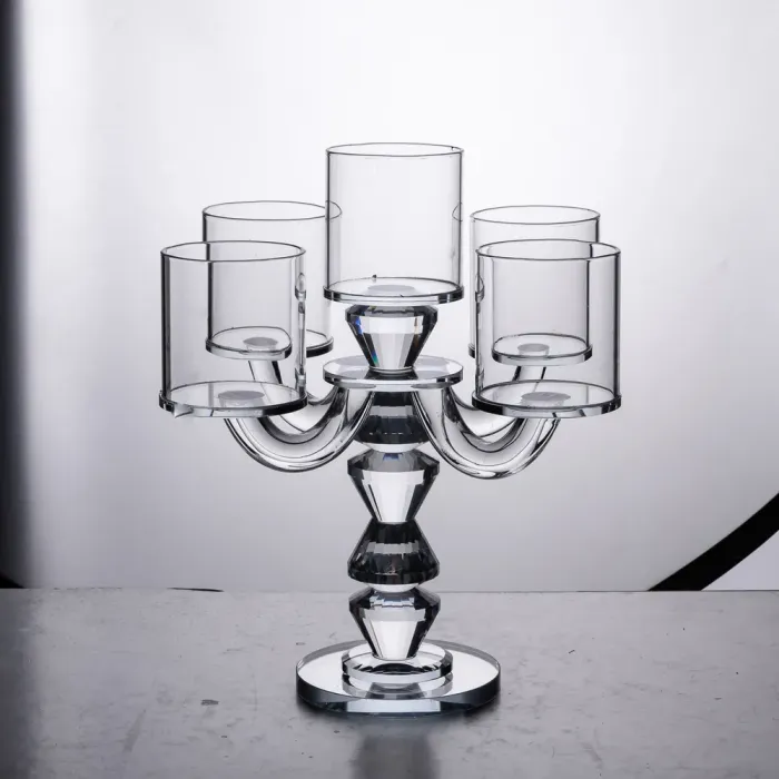 Канделябр на 5 свічок 19×19×24 см підсвічник декоративний скляний на ніжці прозорий (HP-4-31) - изображение 5