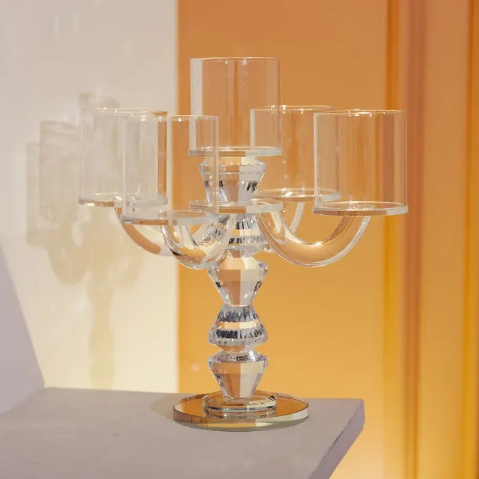 Канделябр на 5 свічок 19×19×24 см підсвічник декоративний скляний на ніжці прозорий (HP-4-31) - изображение 6