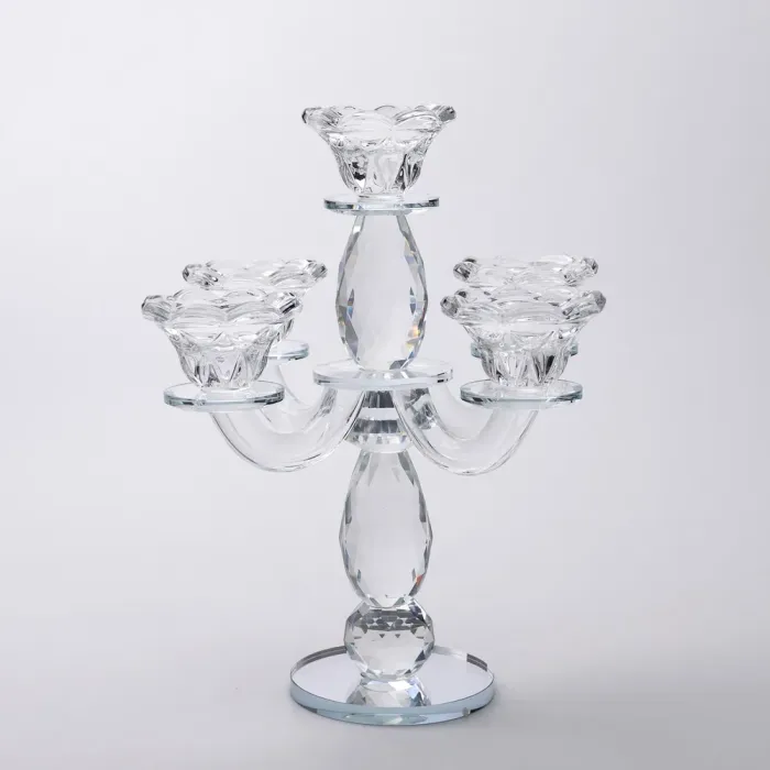 Канделябр на 5 свічок 19×19×26.5 см підсвічник настільний декоративний на ніжці прозорий (HP-4-66) - зображення 2
